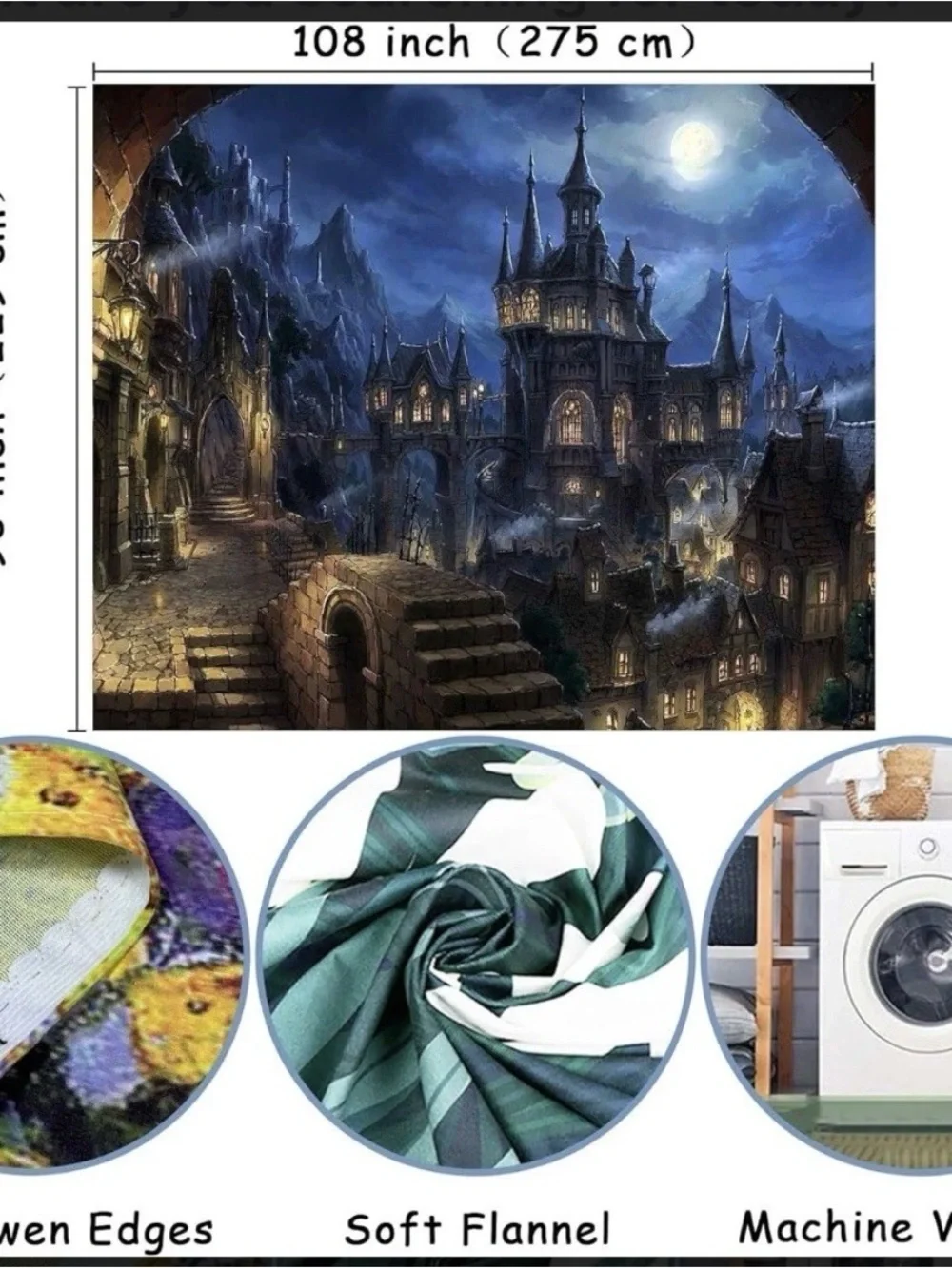Old Castle Tapestry Werewolf Ancient City Tapestry Wall Hang 9ftX7.5ft Medieval